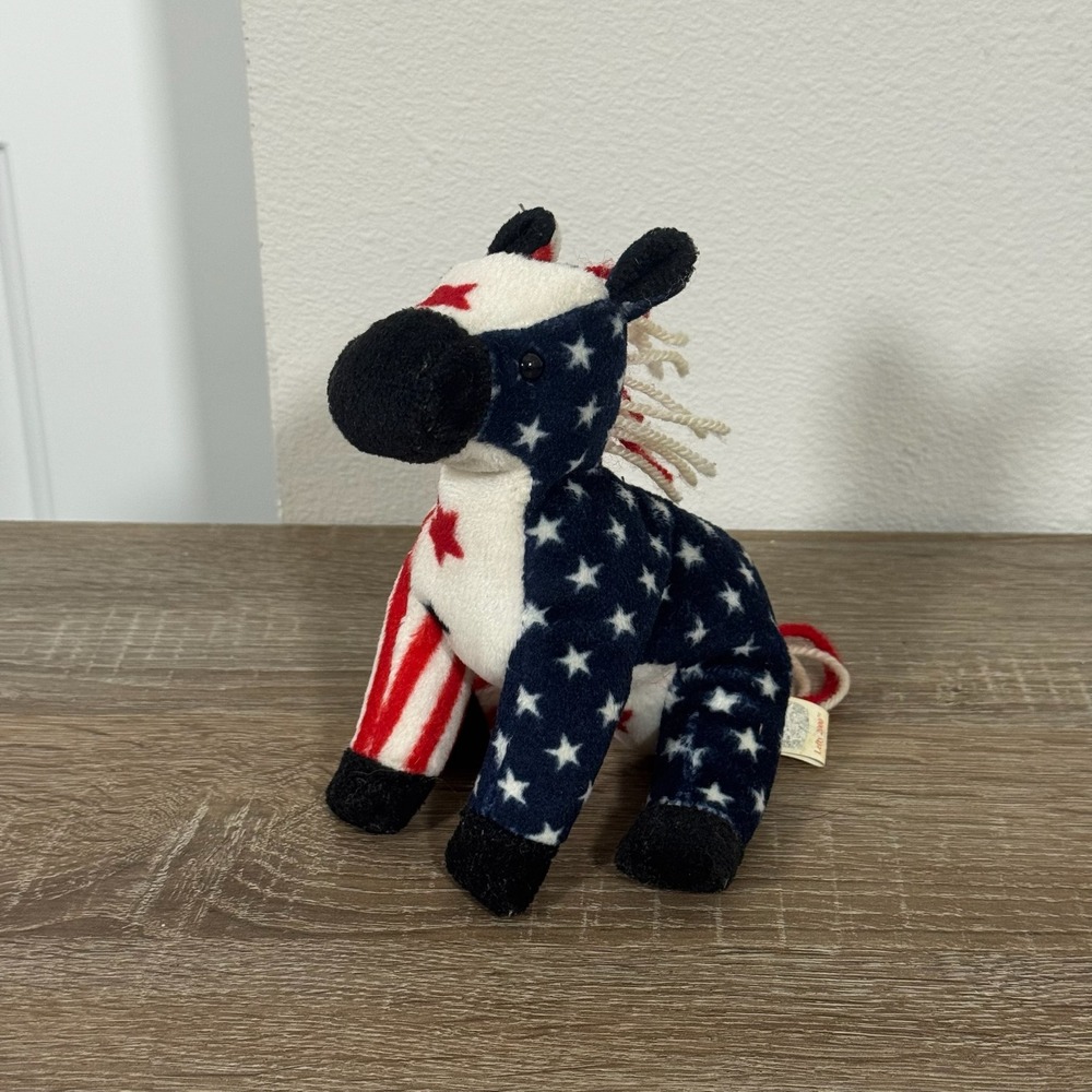 Ty Beanie Baby Lefty 2000 Donkey Patriotic American Flag Stars Stripes Plush